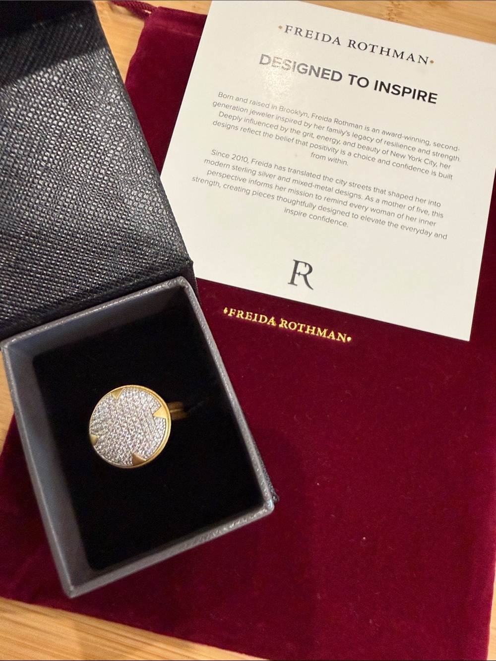 Freida Rothman Gold Pavé Disc Ring